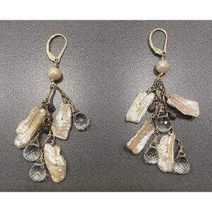 Sophie And Chloe Faceted Clear Cubic Zirconia Pearl Gold Filled Dangle Earrings